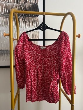 LOFT Red Heart-Print Peasant Top